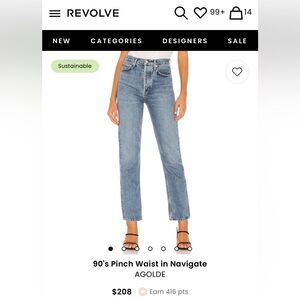 AGoldE 90s Pinch Waist Jean in navigate. Like new, size 23